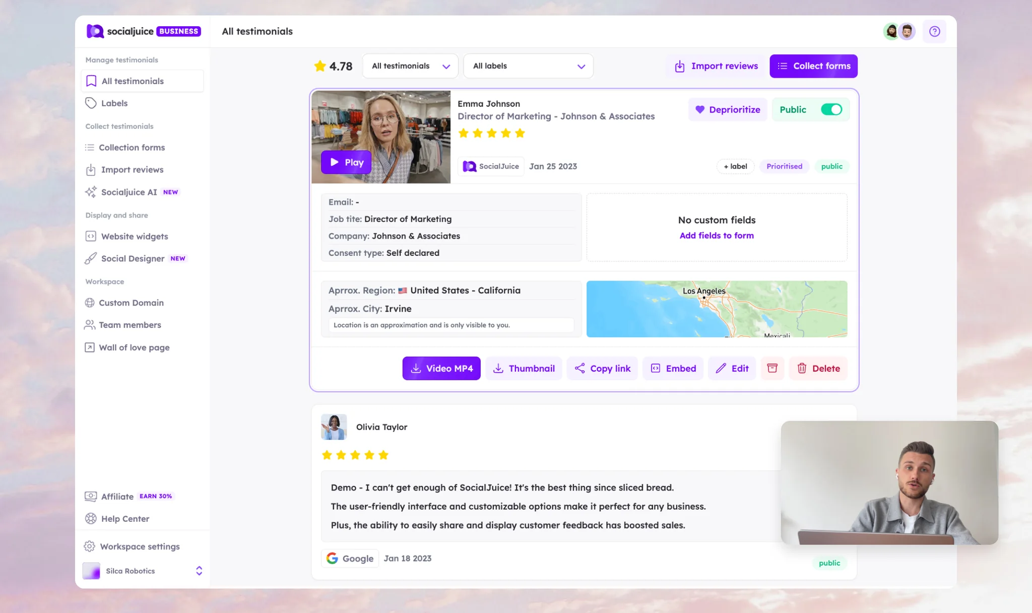 Socialjuice product demo: collect and display customer testimonials